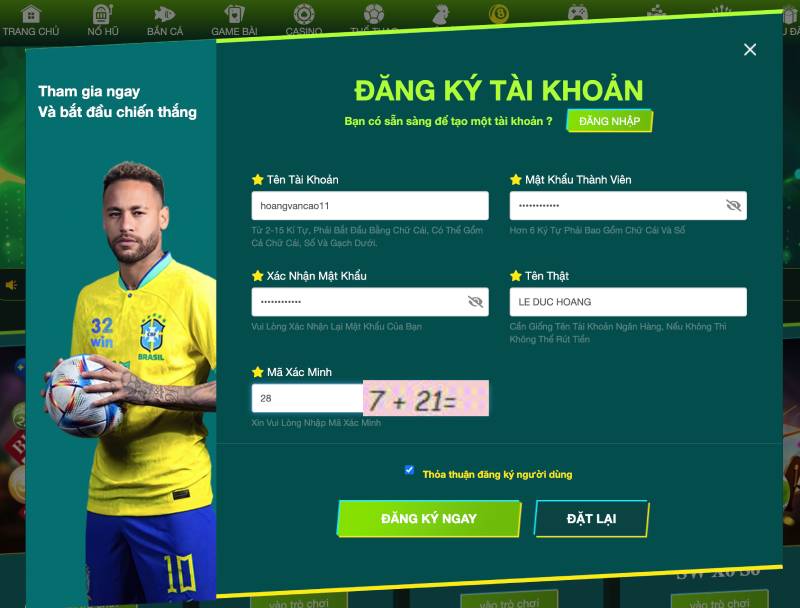 Bước 2 – Điền thông tin tài khoản chính xác